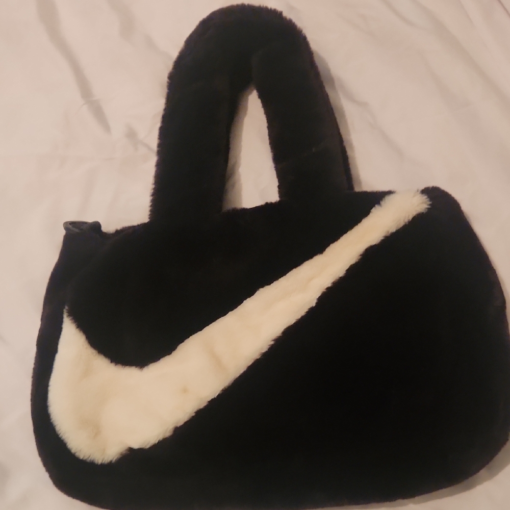 Nike Black and Cream Faux Fur Shoulder Bag